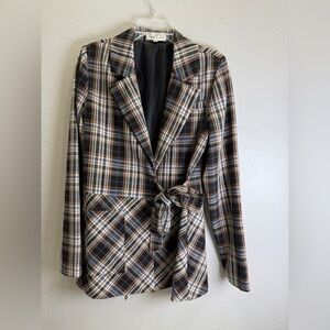 Pamela Love Plaid Tie Waist Blazer Medium Women's Jacket